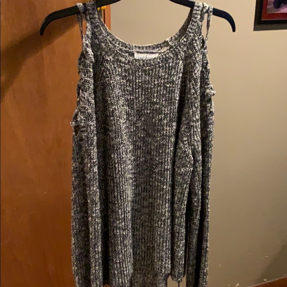 Lace up open shoulder sweater